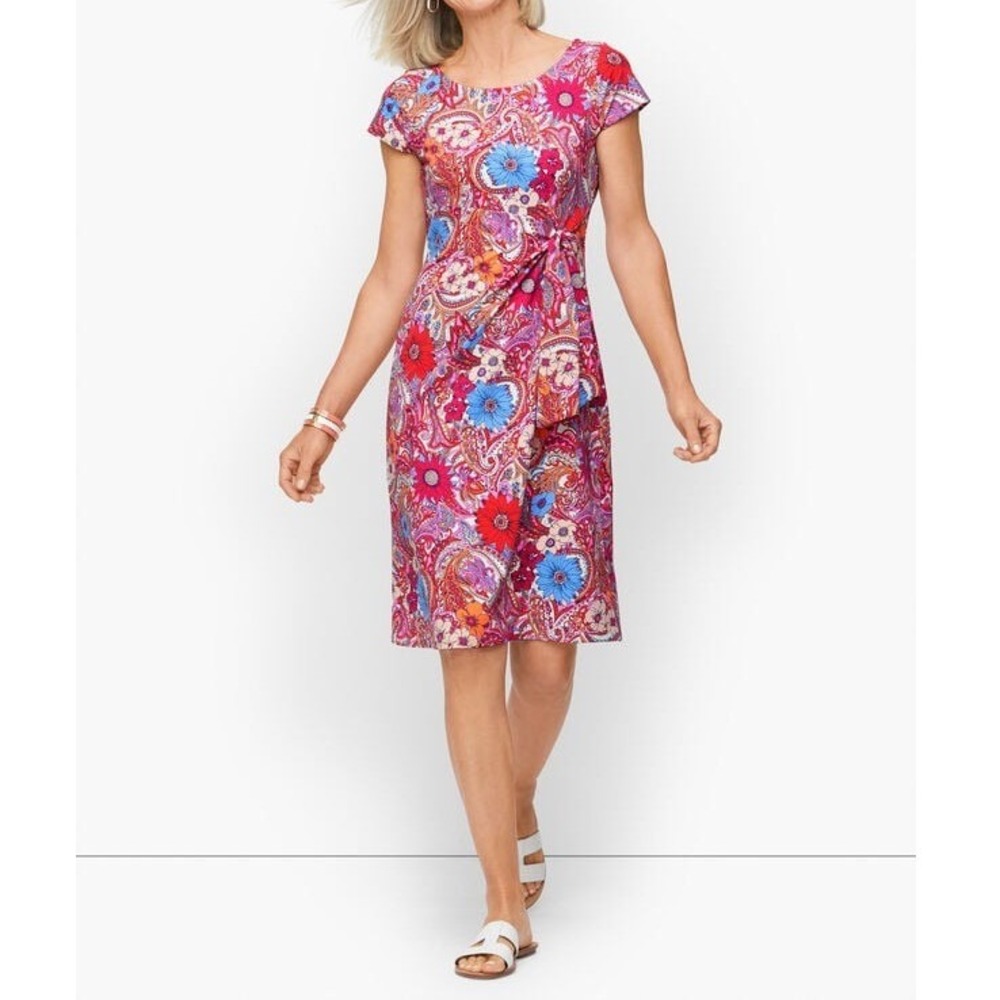 Talbots‎ Island Paisley Tie Detail Jersey Sheath Dress Medium Petite Pink Floral
